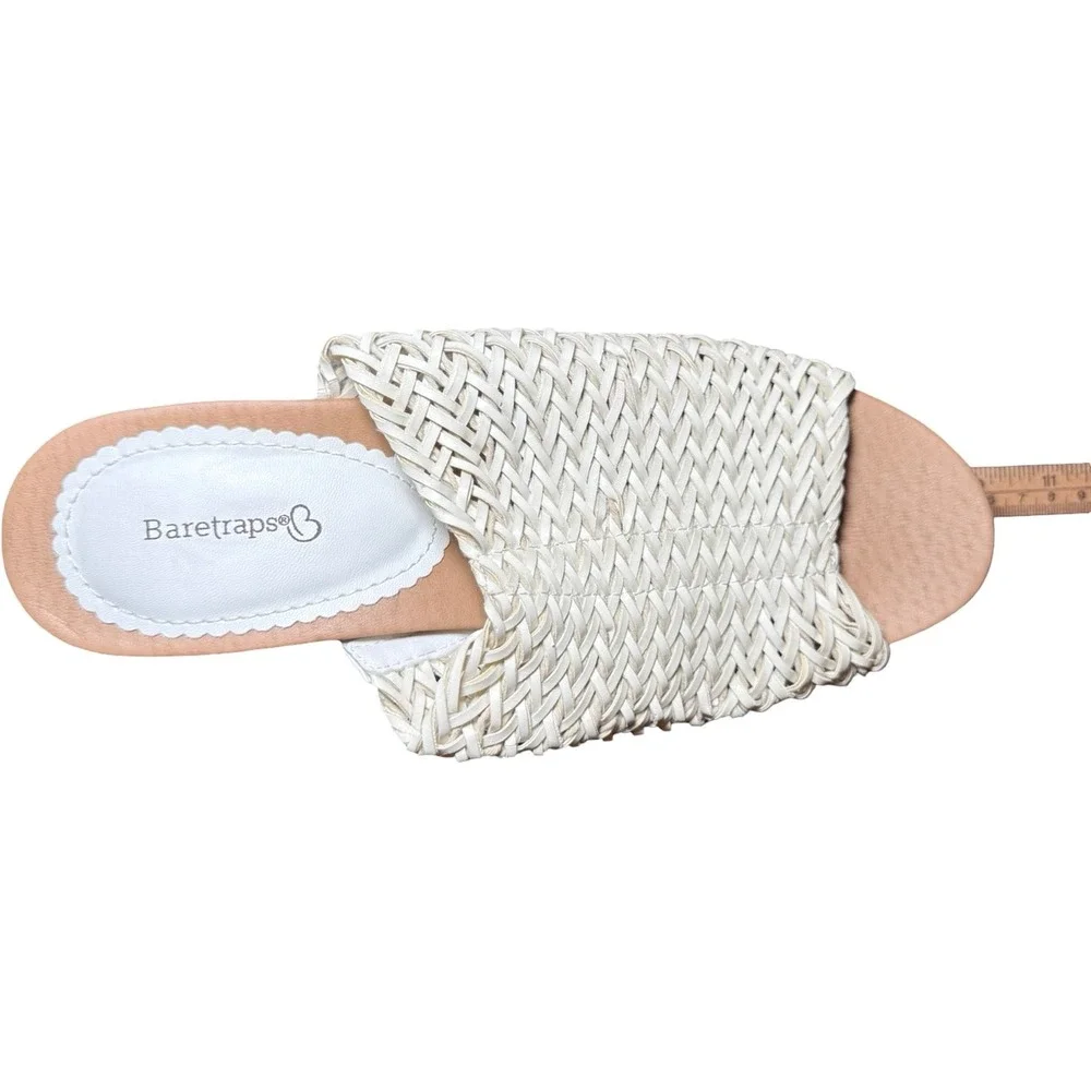 Baretraps Woven Wedge Sandals Womens 9 Off-White Excellent Platform Slides